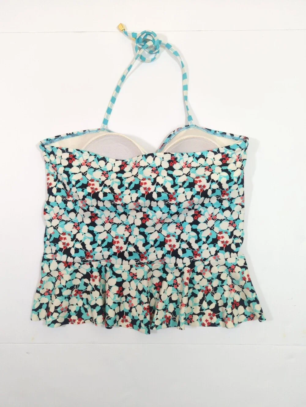 Lime Ricki Floral Peplum Halter Tankini Top in Aqua, Navy & White